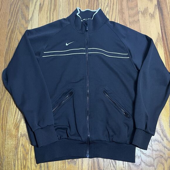 VTG Y2K Nike Track “Team Nike” Spellout Jacket Full Zip Men's Black Size Medium - Picture 1 of 8